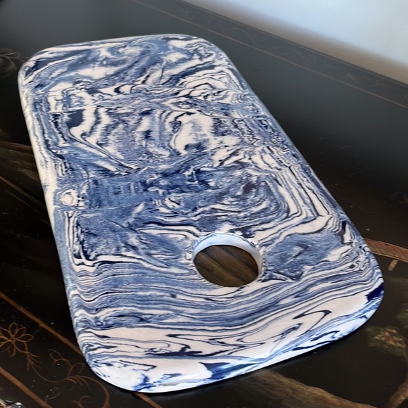 Marbelized Blue White Ceramic Cheese Board Charcuterie Board - Picture 1 of 6